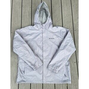 Columbia Men’s XL Silver Hooded Rain Jacket Lightweight Waterproof Shell